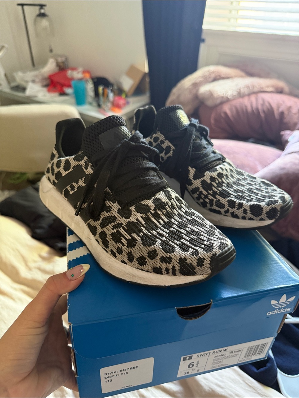 adidas Women's Black & White Leopard Knit Running Shoes